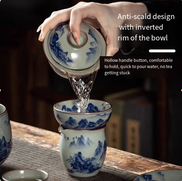 Ceramic Kung Fu tea set. complete set of household blue and white porcelain set. office gift brewing teapot. teacup gift box - Image 3