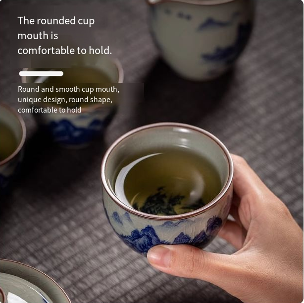 Ceramic Kung Fu tea set. complete set of household blue and white porcelain set. office gift brewing teapot. teacup gift box - Image 4