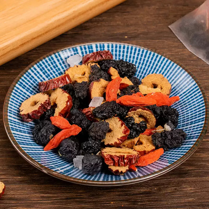 Black and red goji berry. mulberry tea. goji berry and red date. mulberry health tea combination fruit and flower tea