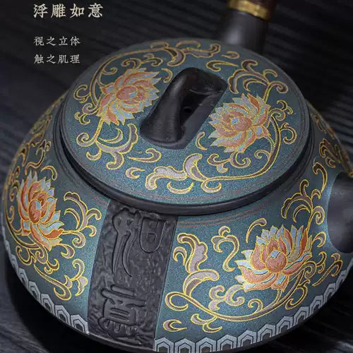 The royal purple sand tea set is a light luxury high-end side handle teapot drinking teacup complete set of gift box